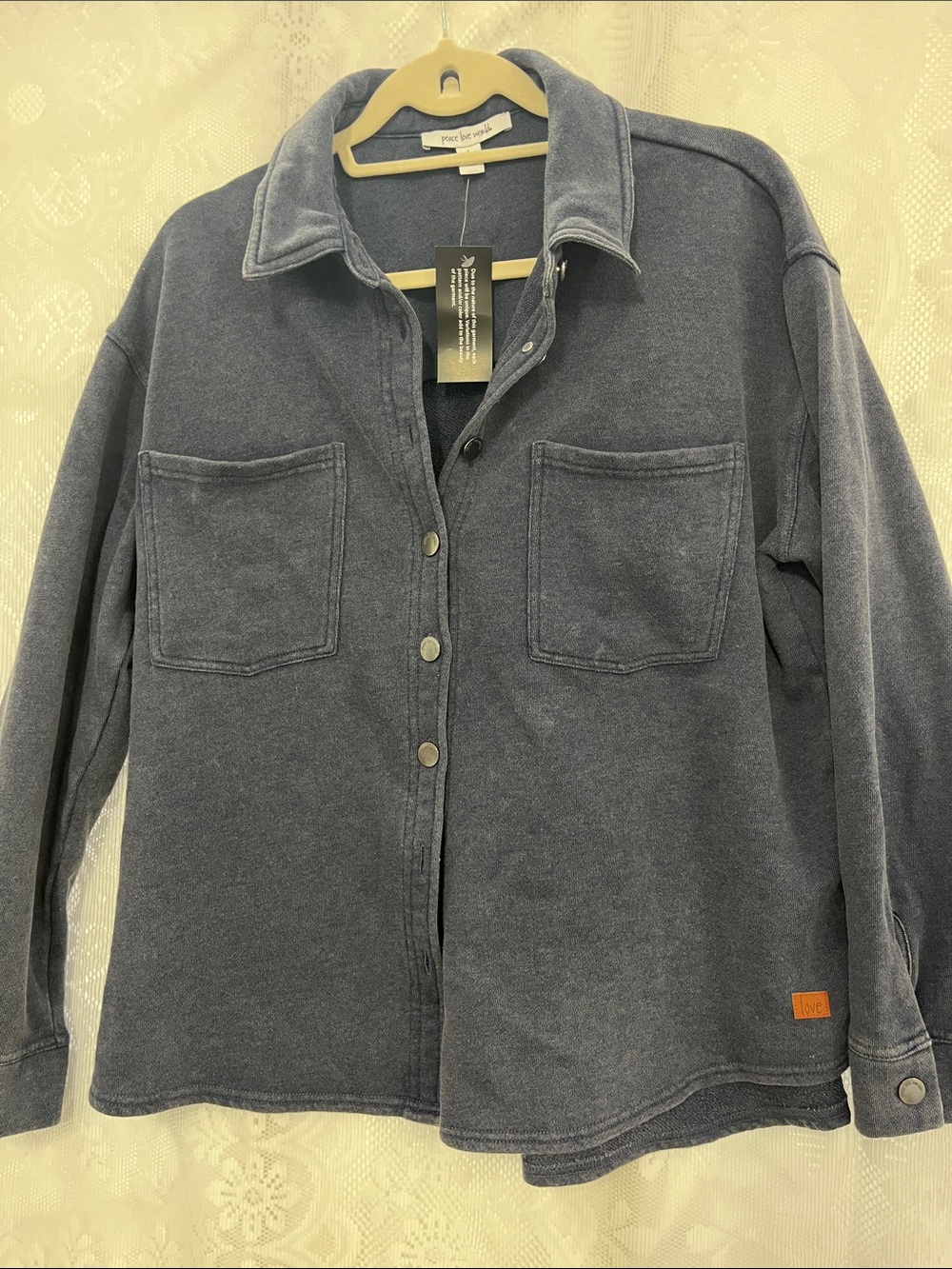 Peace Love World Washed Navy Button-Front Casual Shirt Jacket NWT L
